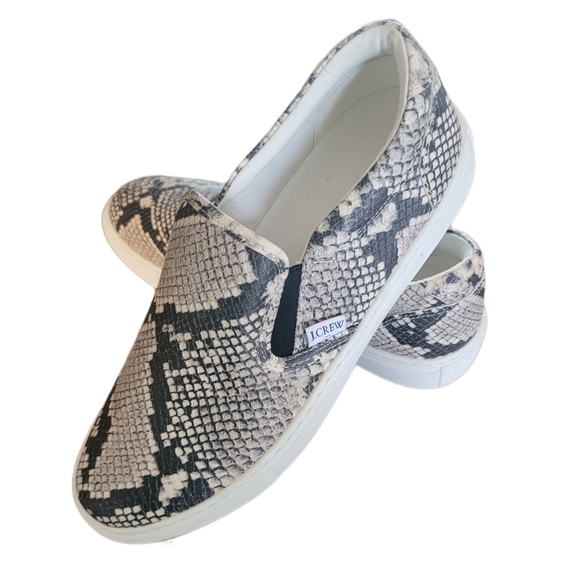 J. Crew Shoes - J. CREW Snakeskin Embossed Slip Ons Size 9 White and Black